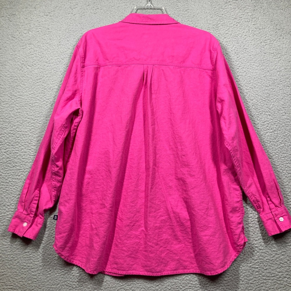 GAP Women's Pink Linen Blend Button Down Shirt XXL Long Sleeve Collared Pocket - Picture 9 of 10